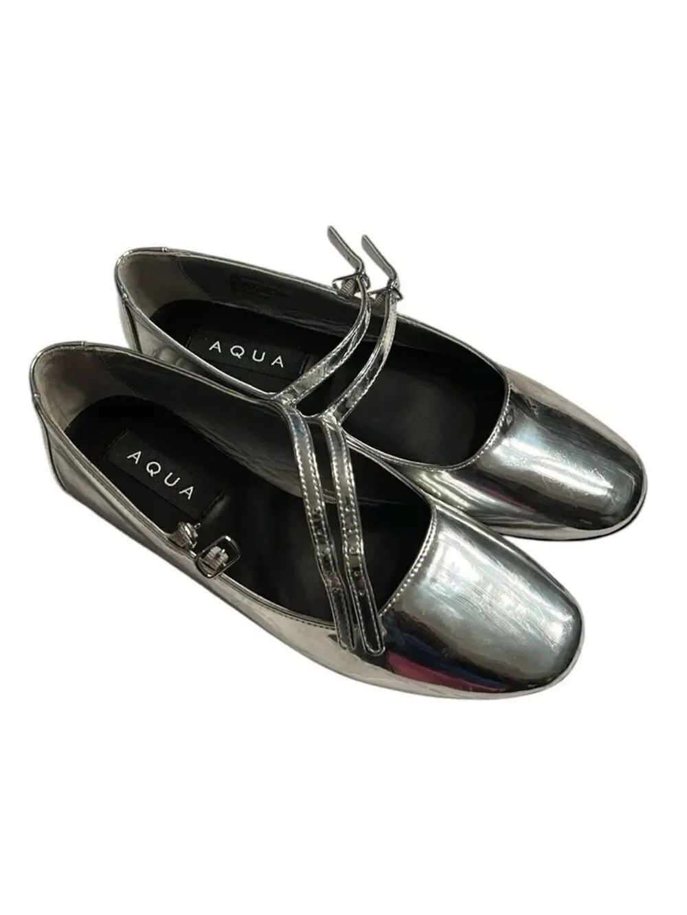Aqua Silver tone Metallic Mary Jane Buckle Flats/Shoes(Size 6M)